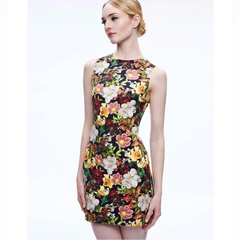 Alice + Olivia Yellow Orange Sheath Mini Dress Bateau Neckline